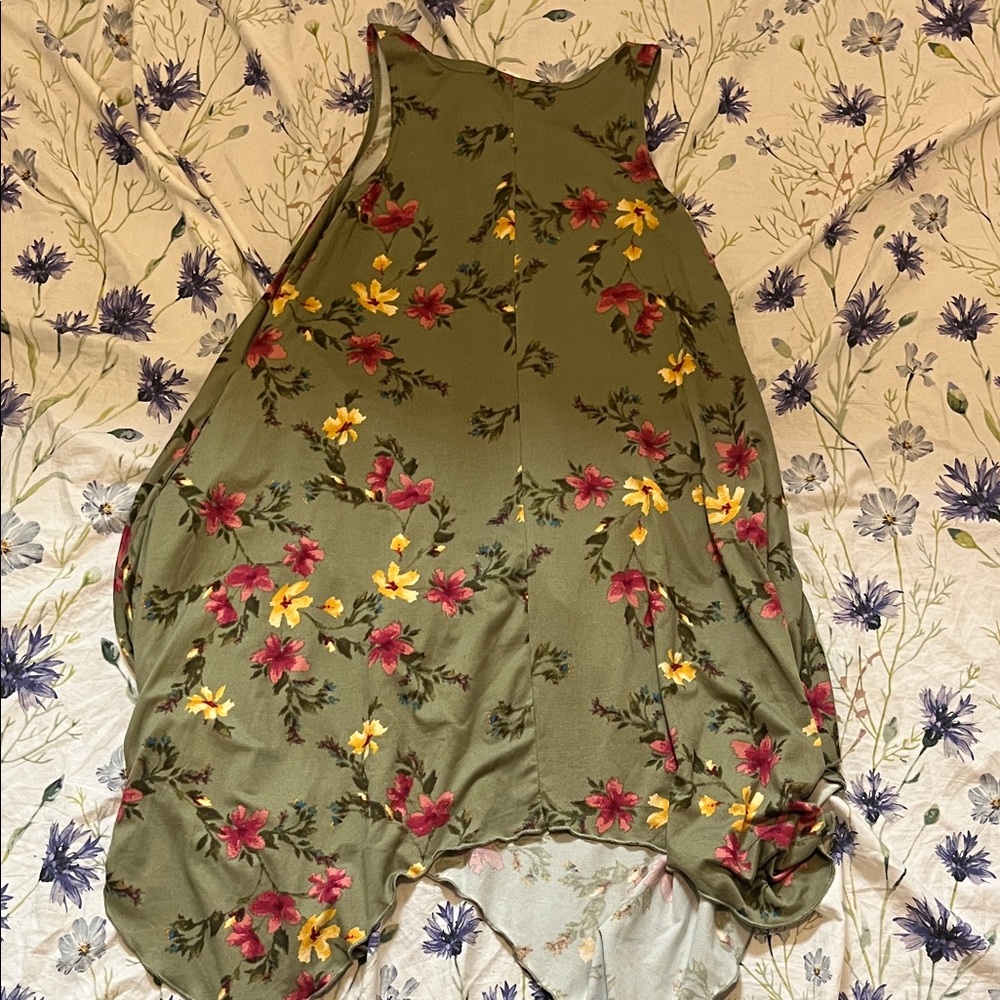 Floral Olive Midi Dress - Picture 5 of 5